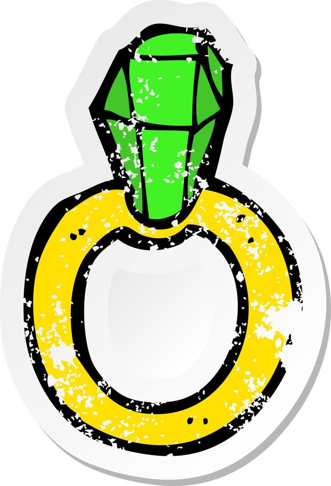 pegatina retro angustiada de un anillo de rubí de dibujos animados vector