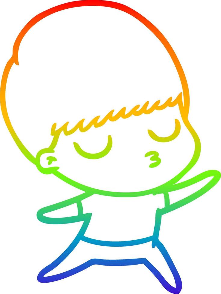 dibujo de línea de gradiente de arco iris chico tranquilo de dibujos animados vector