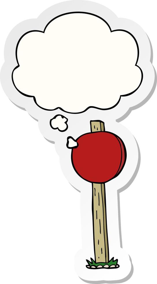 cartoon sign post and thought bubble as a printed sticker vector