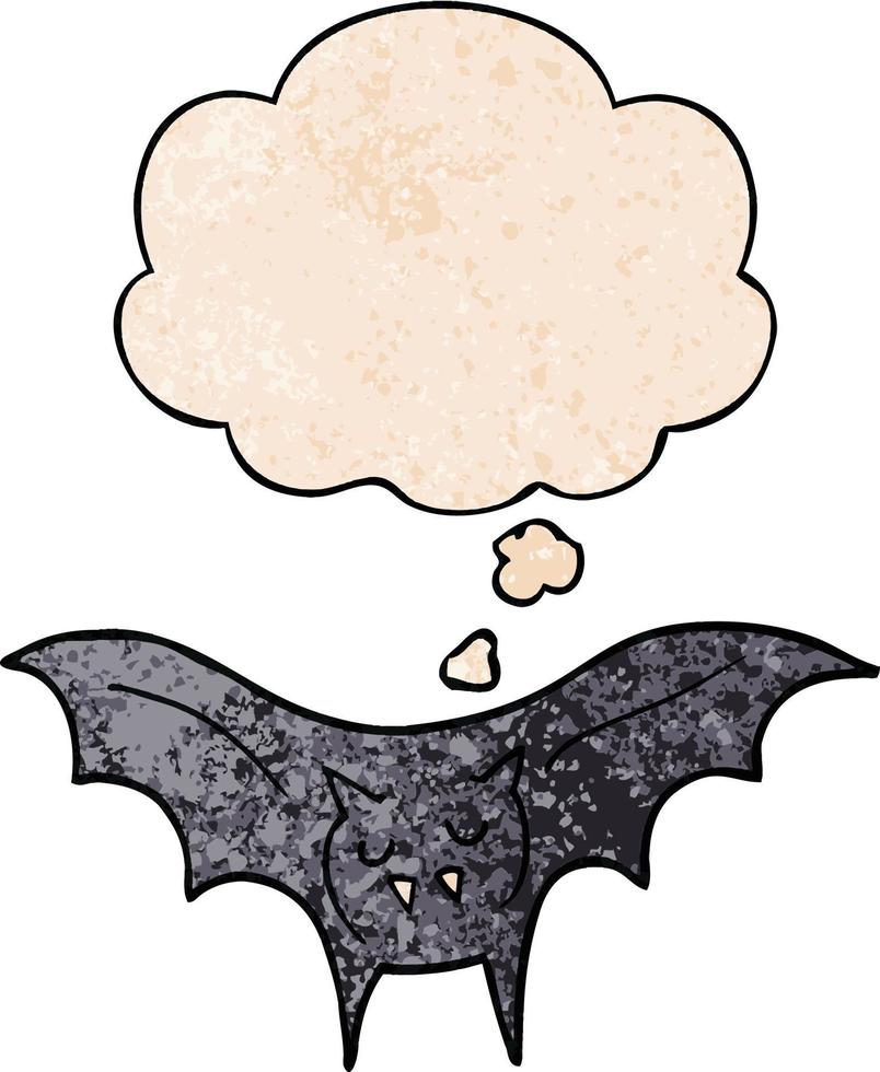 cartoon vampire bat and thought bubble in grunge texture pattern style vector