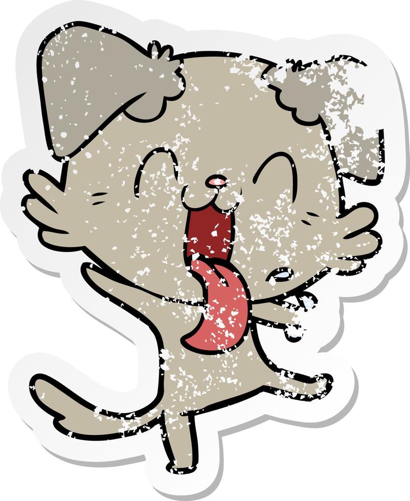 distressed sticker of a cartoon panting dog vector