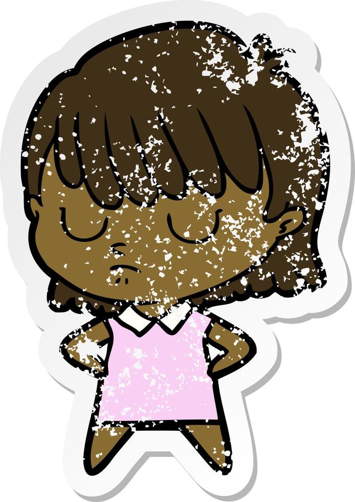 distressed sticker of a cartoon woman vector