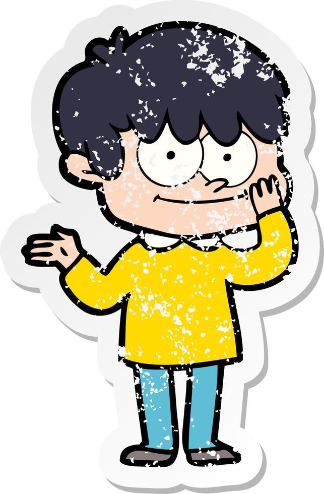 distressed sticker of a happy cartoon man vector