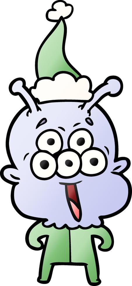 happy gradient cartoon of a alien wearing santa hat vector