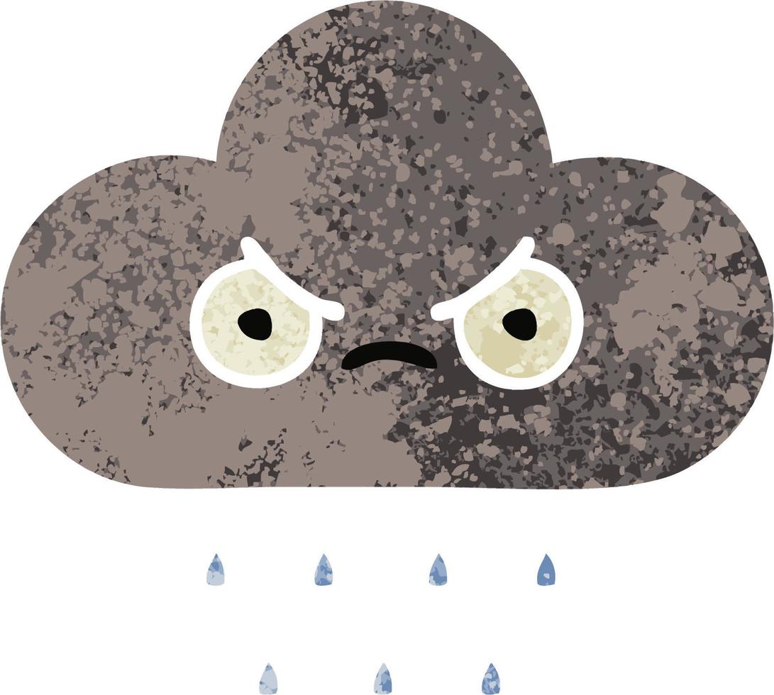retro illustration style cartoon storm rain cloud vector