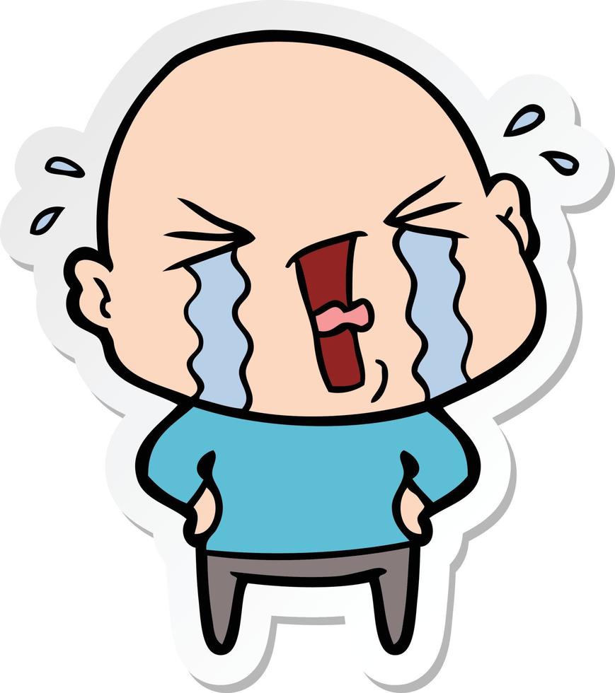 sticker of a cartoon crying bald man vector