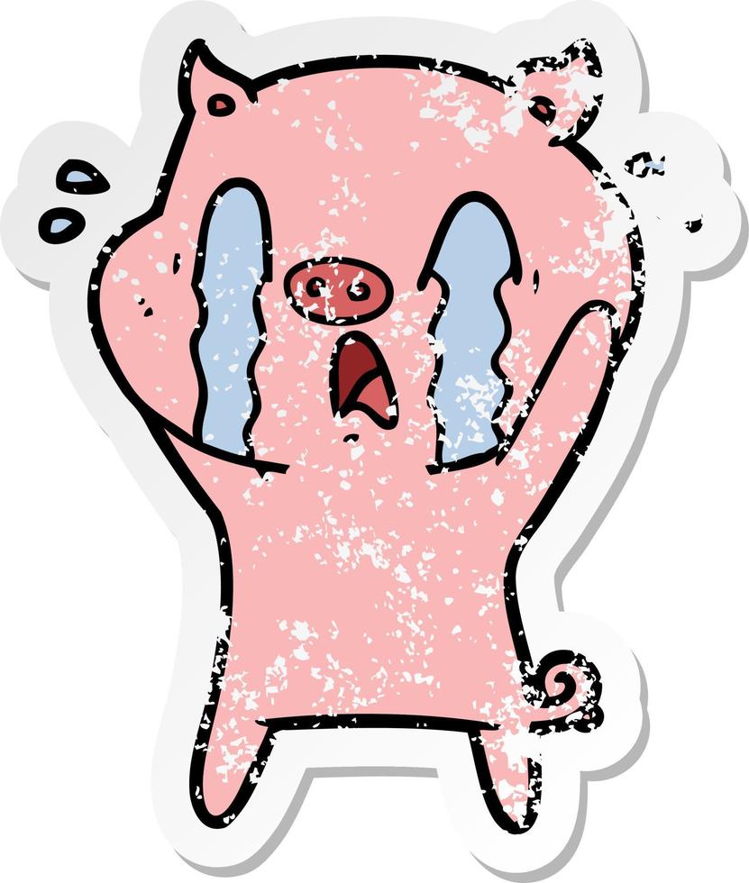 pegatina angustiada de una caricatura de cerdo llorando vector