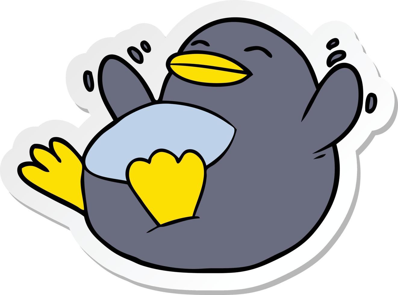 sticker of a happy cartoon penguin vector