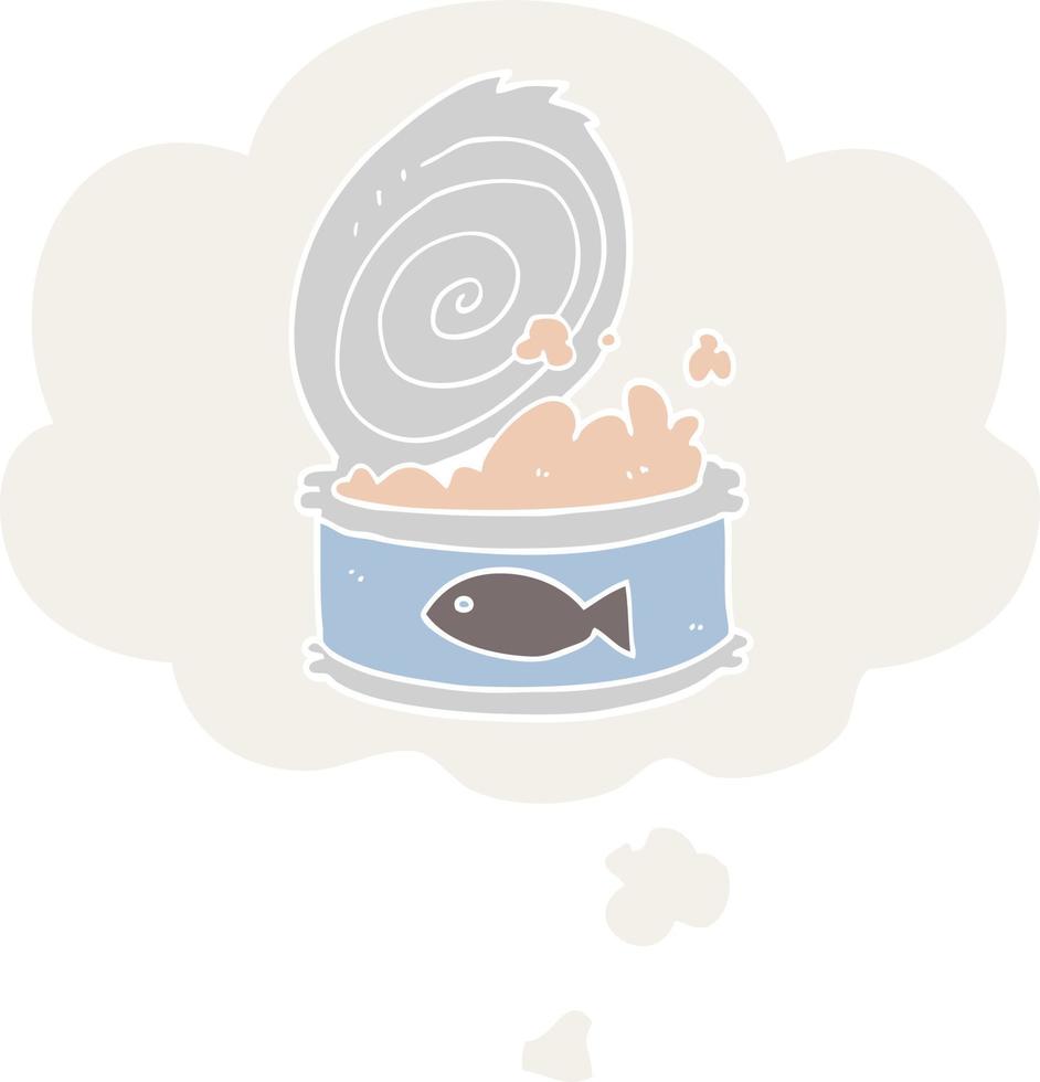 cartoon canned food and thought bubble in retro style vector