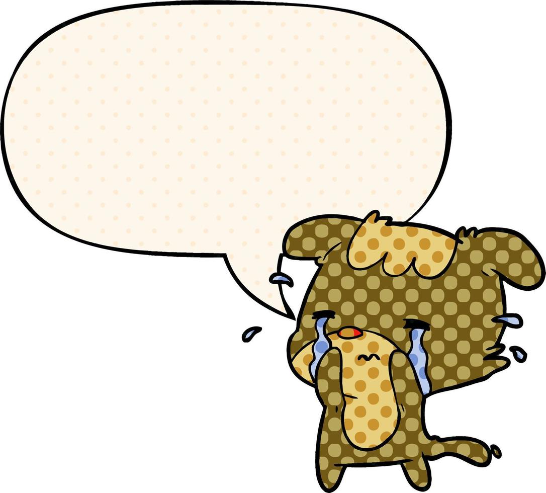 cartoon sad dog crying and speech bubble in comic book style vector