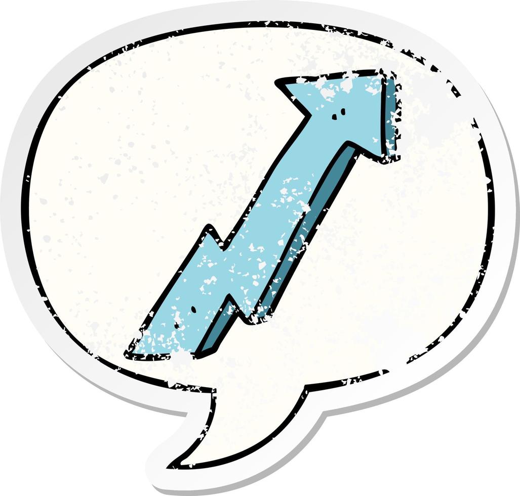 cartoon positive growth arrow and speech bubble distressed sticker vector