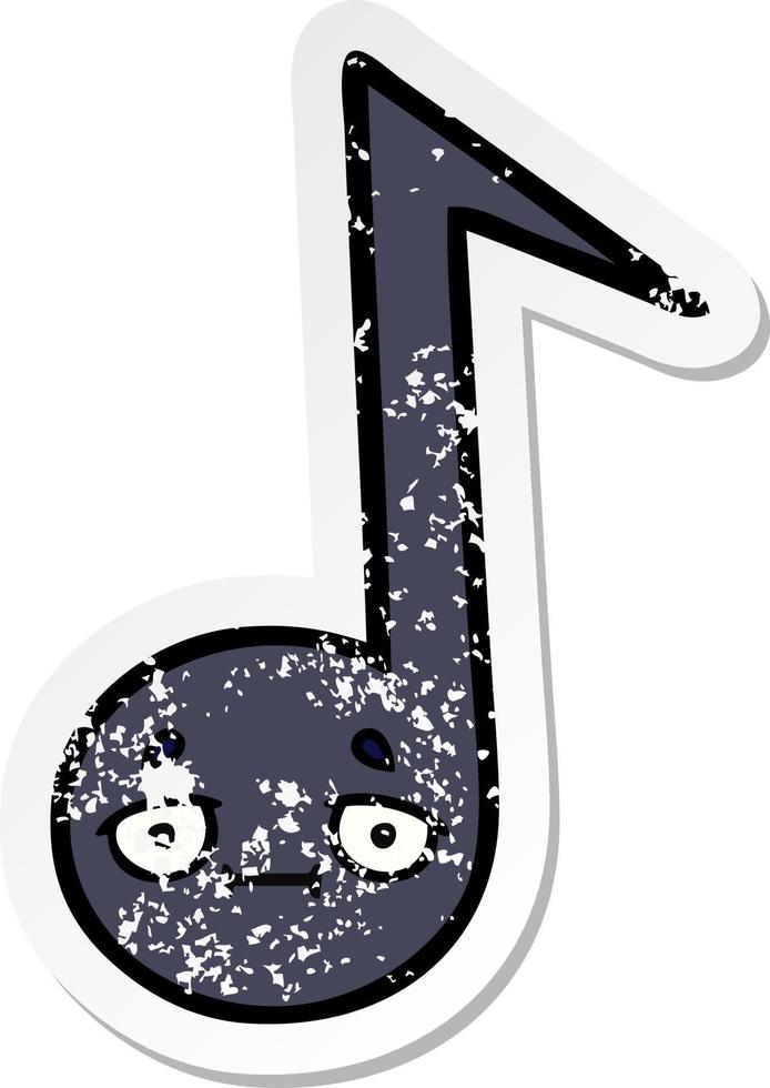 distressed sticker of a cute cartoon musical note vector