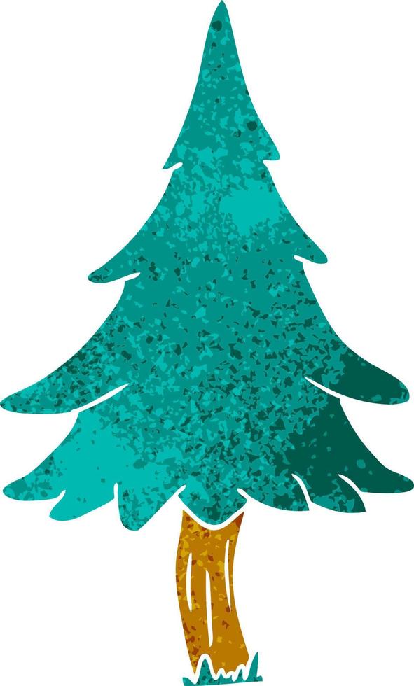 retro cartoon doodle of woodland pine trees vector