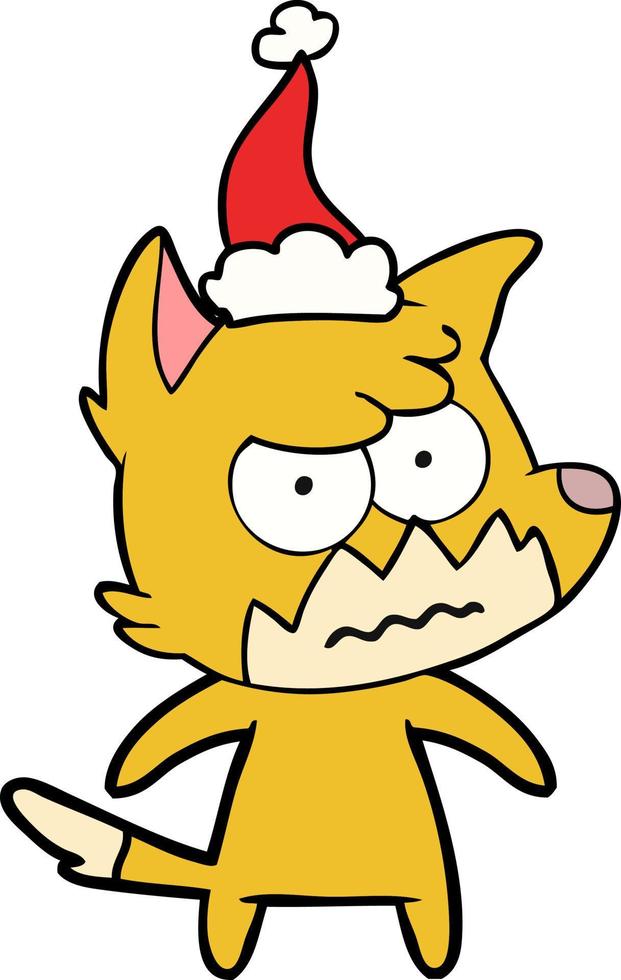 line drawing of a annoyed fox wearing santa hat vector