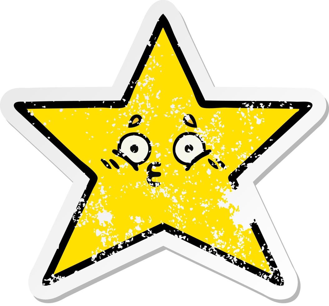 pegatina angustiada de una linda estrella dorada de dibujos animados vector