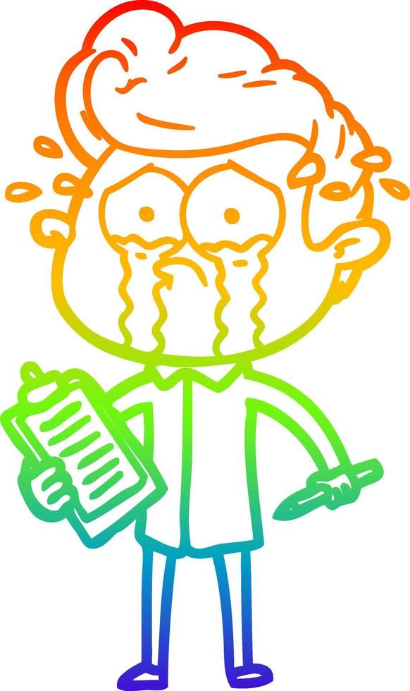 rainbow gradient line drawing cartoon crying man vector