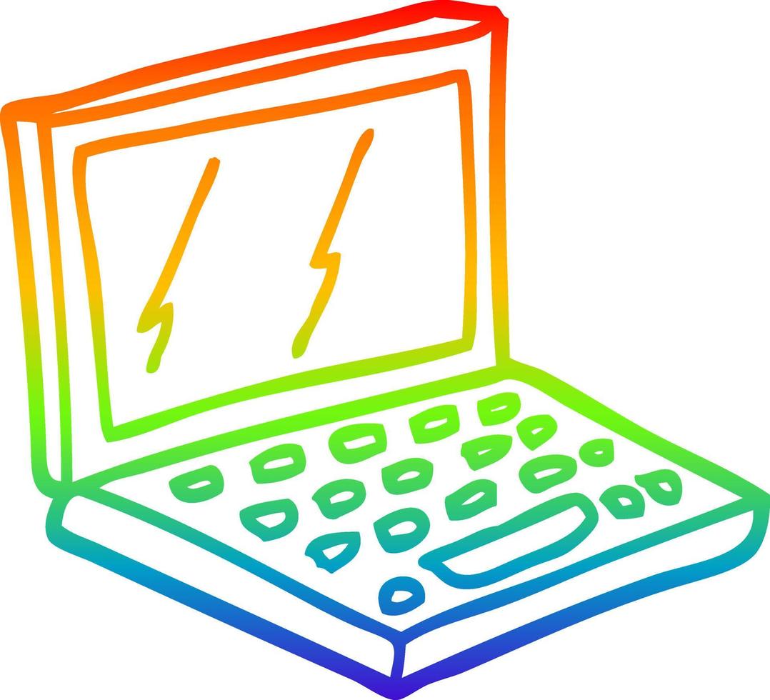 rainbow gradient line drawing cartoon laptop computer vector