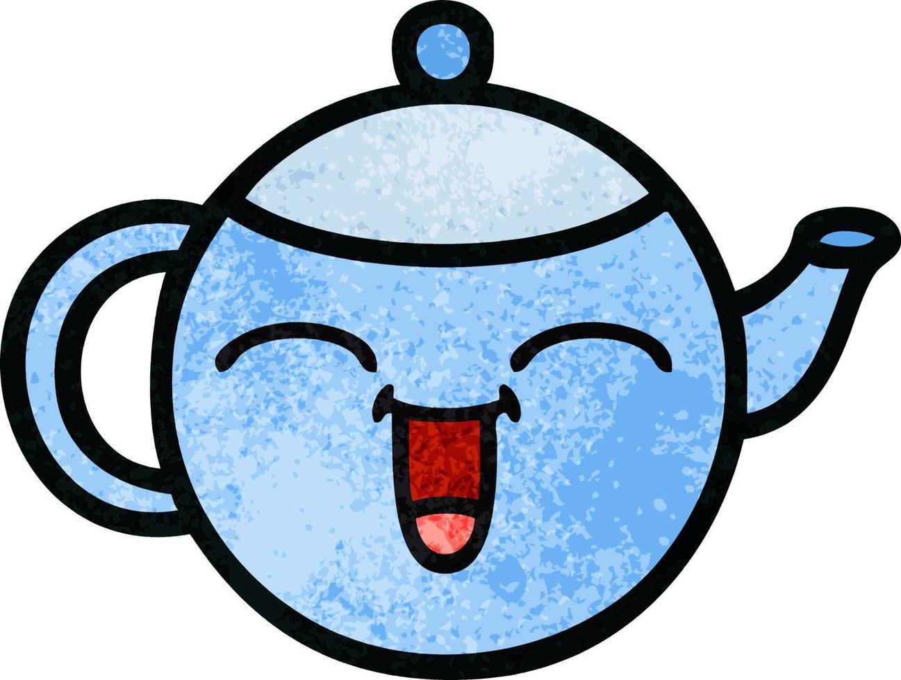 retro grunge texture cartoon happy teapot vector