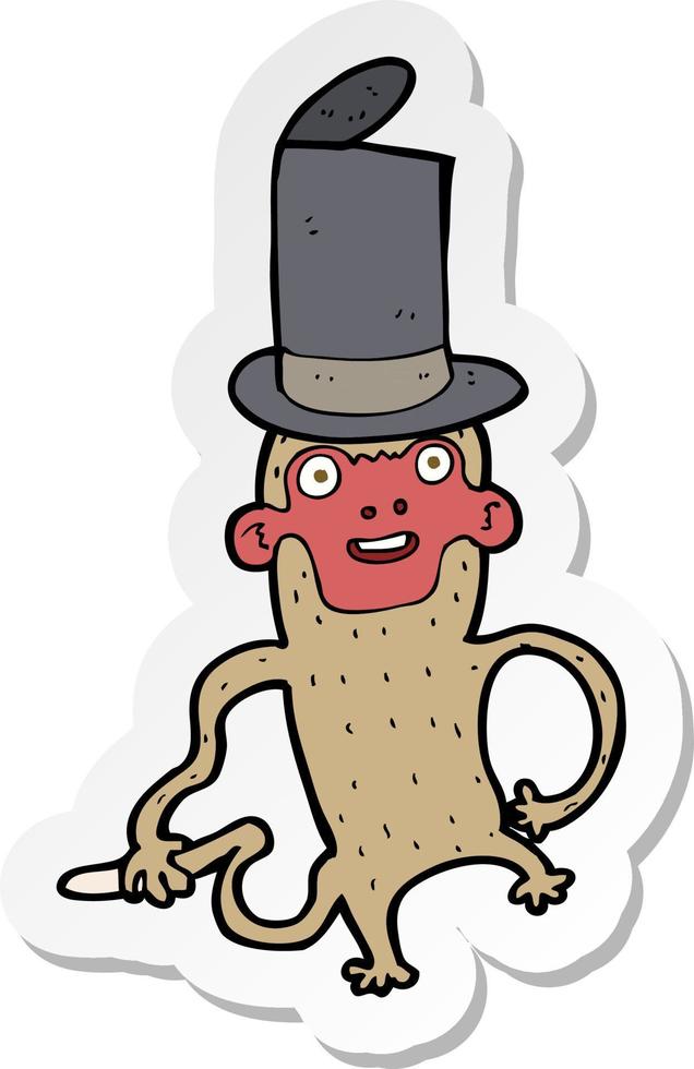 sticker of a cartoon monkey wearing top hat vector