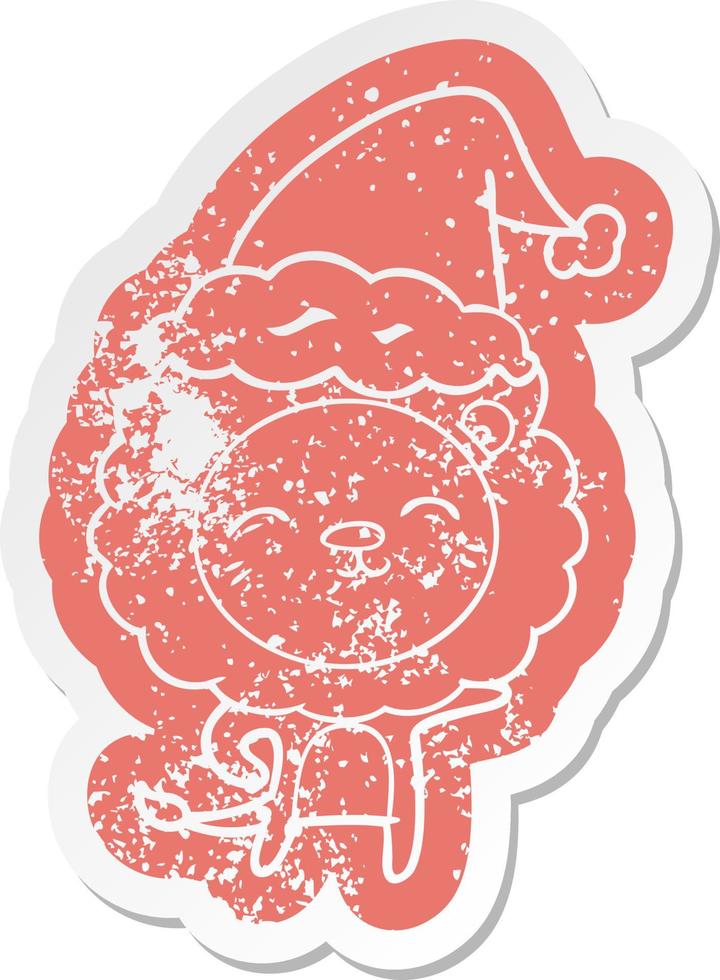 cartoon distressed sticker of a lion wearing santa hat vector