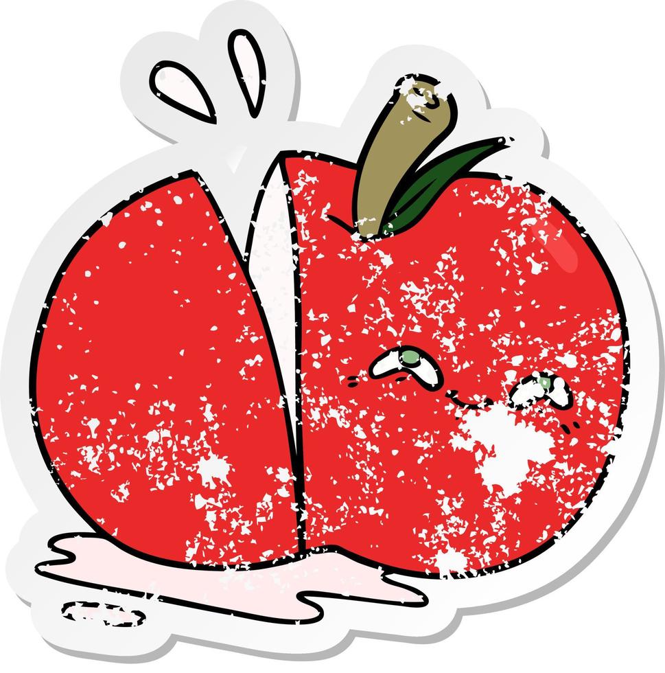 distressed sticker of a cartoon sliced apple vector