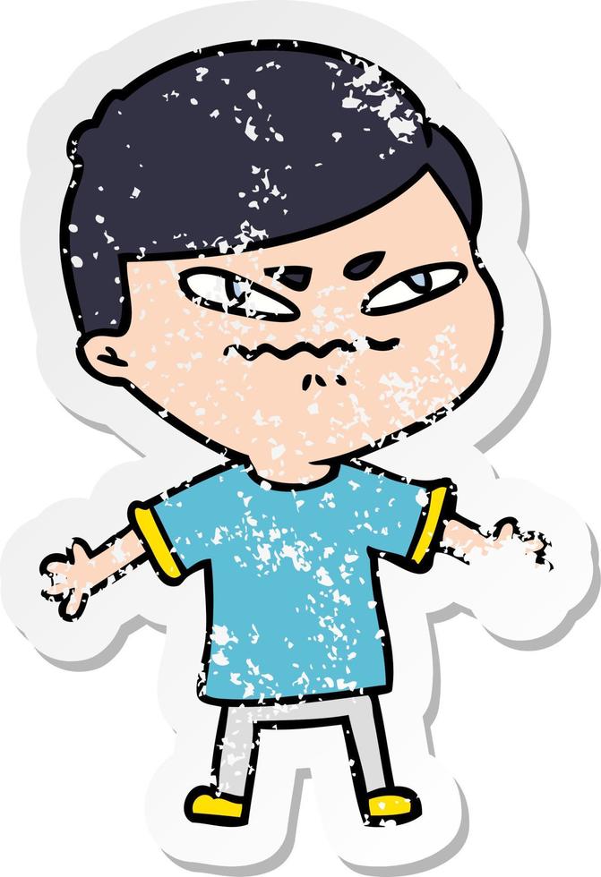 distressed sticker of a cartoon exasperated man vector