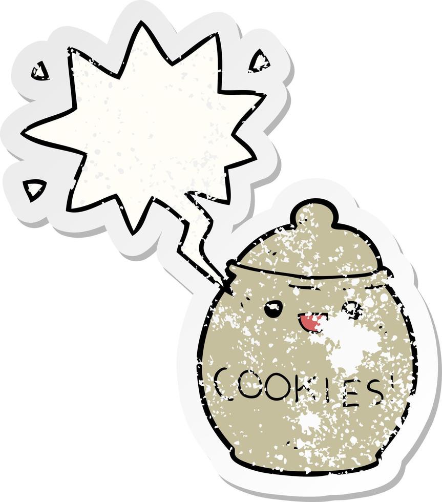 cute cartoon cookie jar and speech bubble distressed sticker vector
