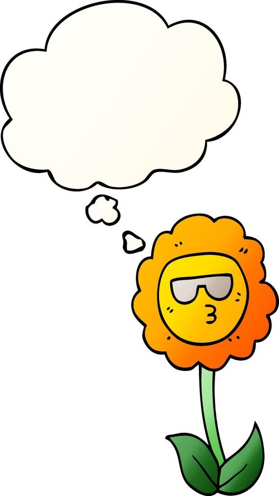 cartoon flower and thought bubble in smooth gradient style vector