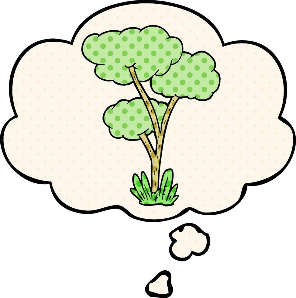 cartoon tree and thought bubble in comic book style vector