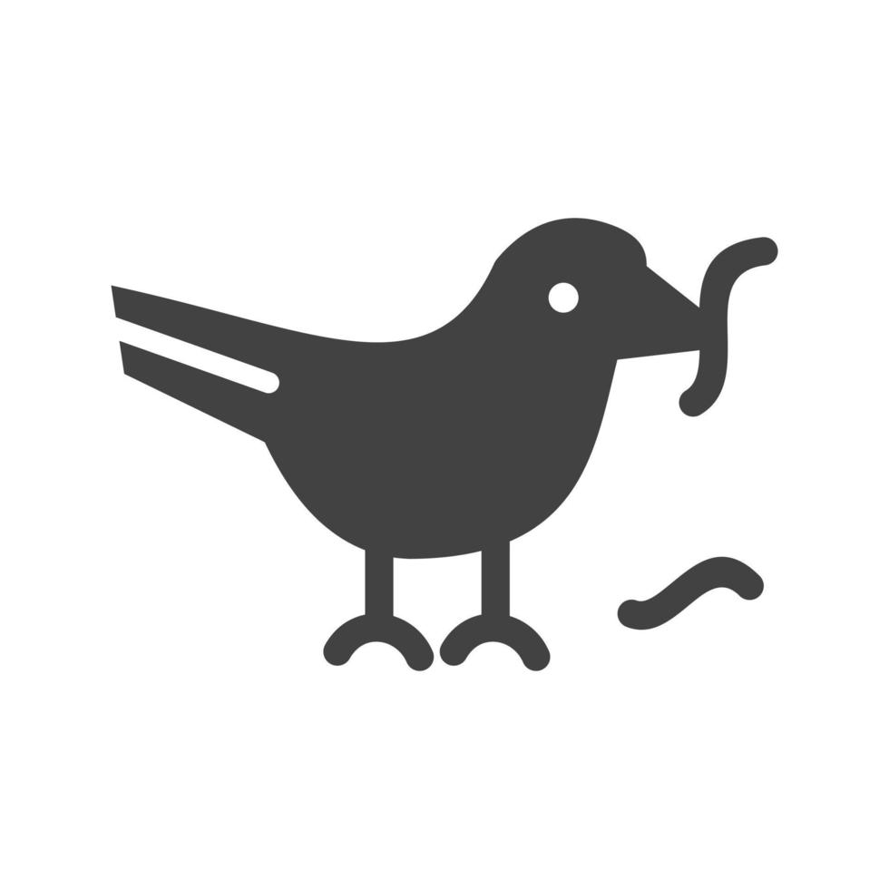 Bird Eating Worm Glyph Black Icon vector