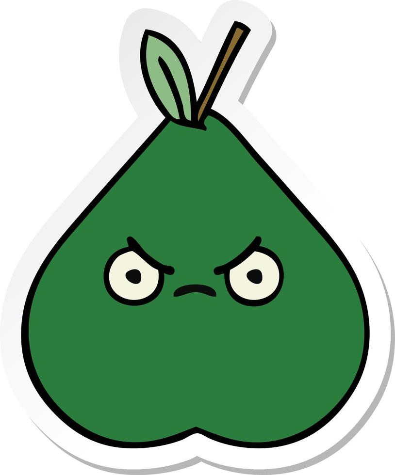 sticker of a cute cartoon angry pear vector