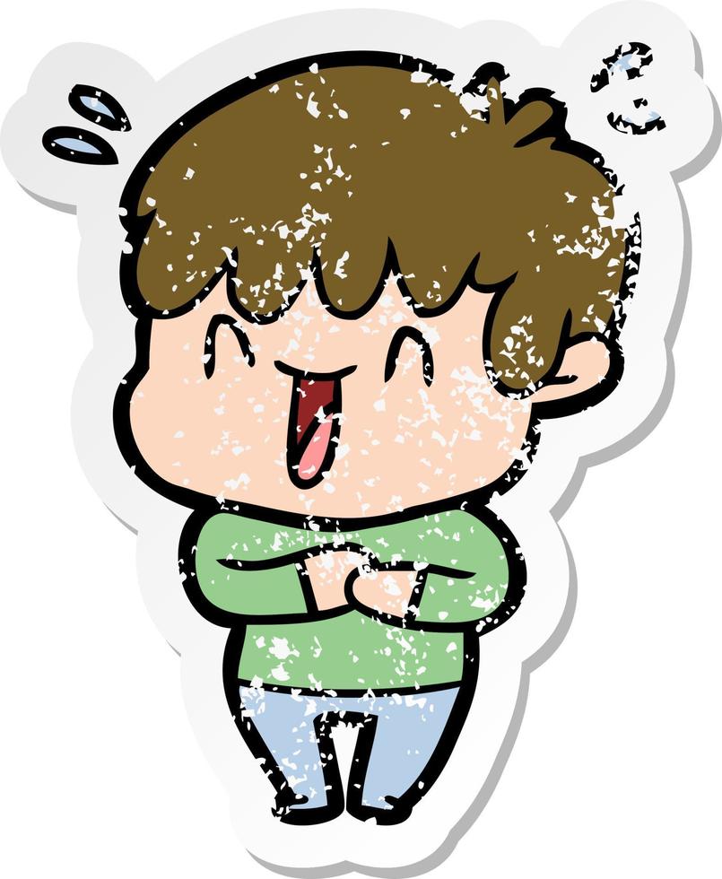 distressed sticker of a cartoon laughing boy vector