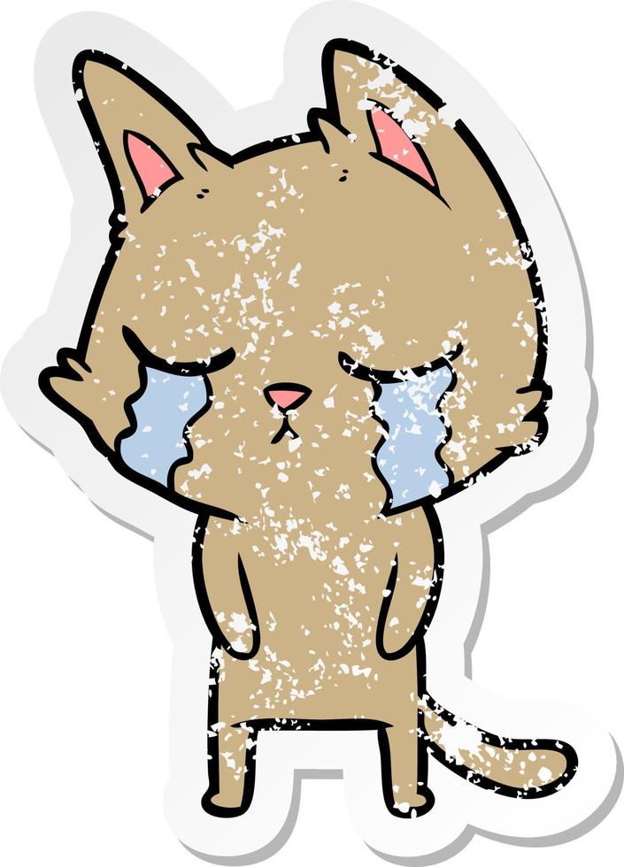 distressed sticker of a crying cartoon cat vector