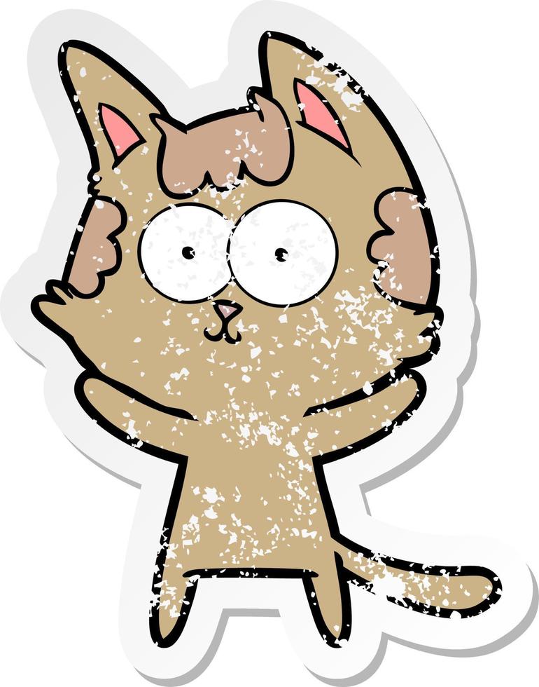 distressed sticker of a happy cartoon cat vector