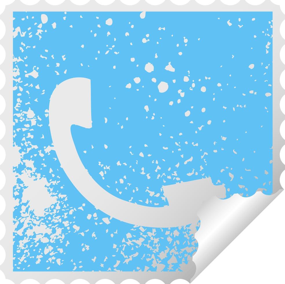 distressed square peeling sticker symbol telephone receiver vector