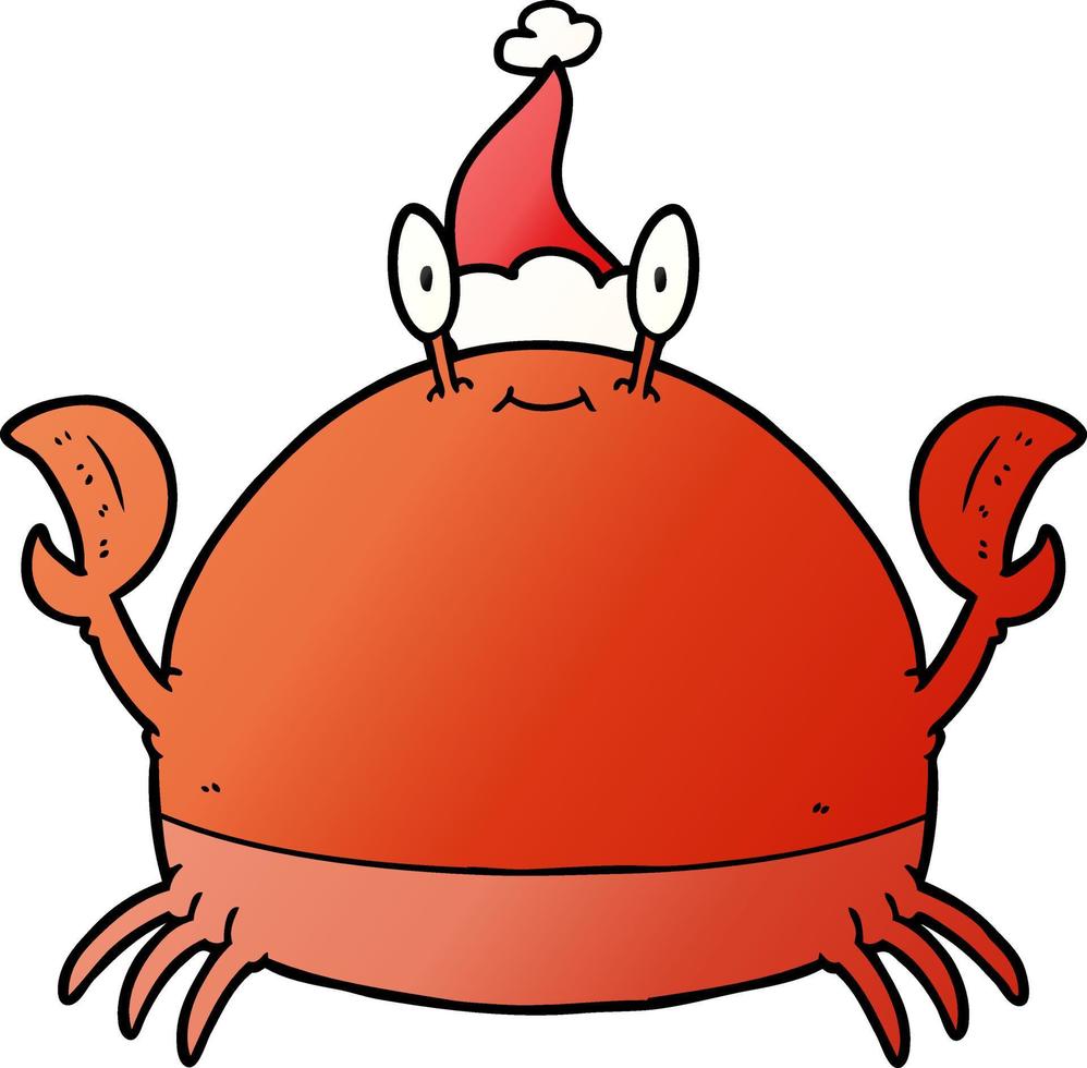 gradient cartoon of a crab wearing santa hat vector