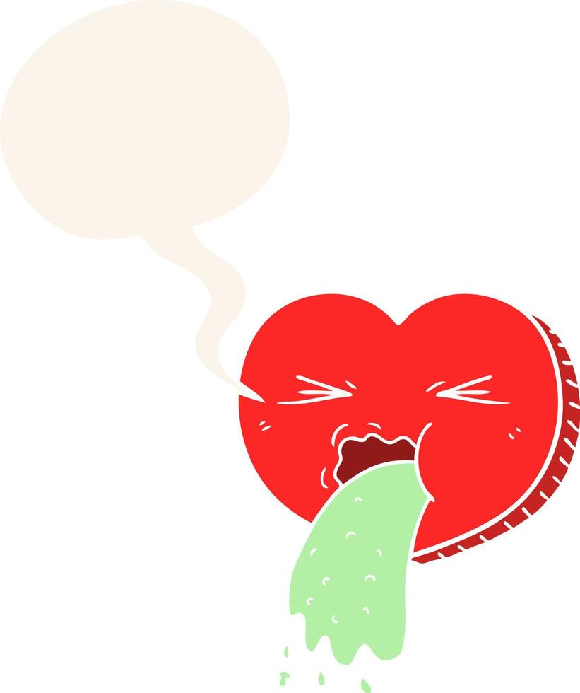 cartoon love sick heart and speech bubble in retro style vector