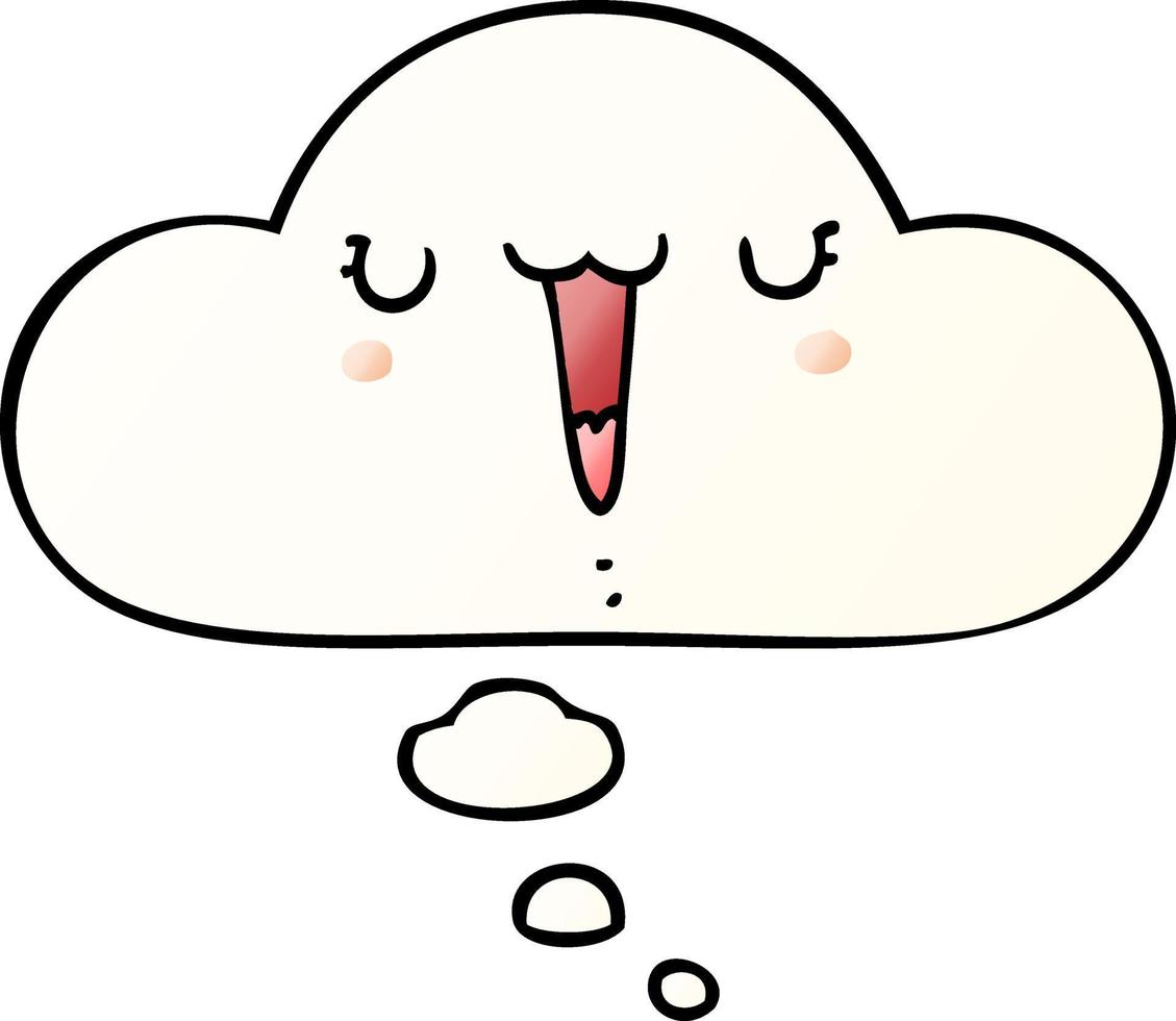 cute happy cartoon face and thought bubble in smooth gradient style vector