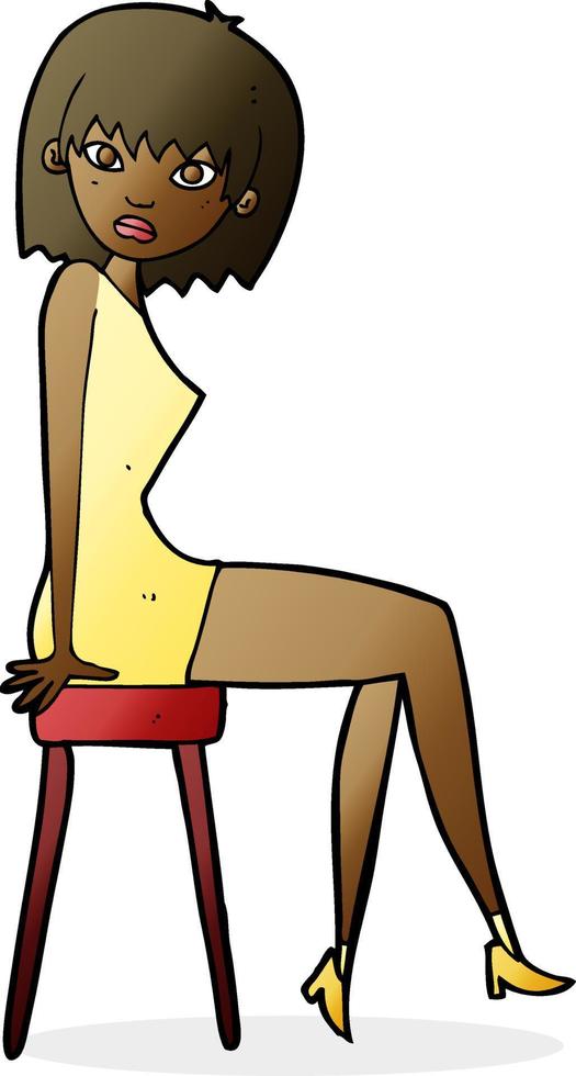 mujer de dibujos animados sentada en un taburete vector