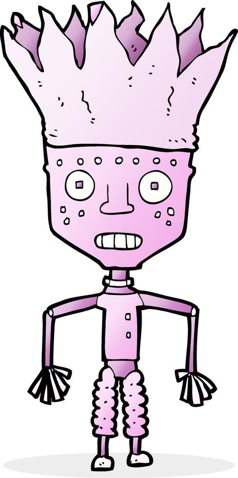 funny cartoon robot wearing crown vector