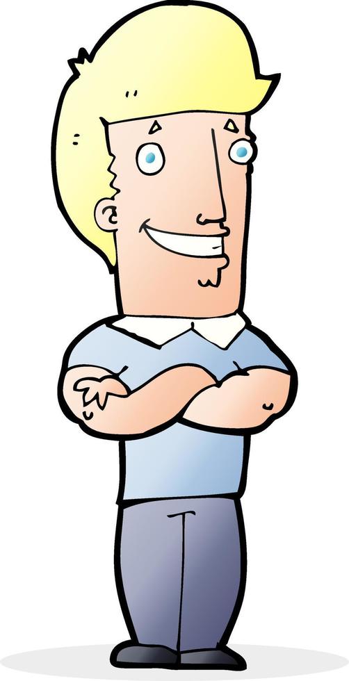 cartoon man with folded arms grinning vector
