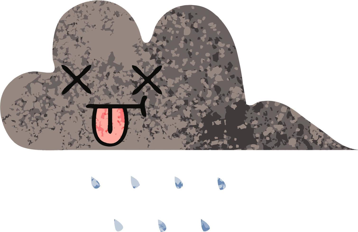 nube de lluvia de tormenta de dibujos animados de estilo de ilustración retro vector