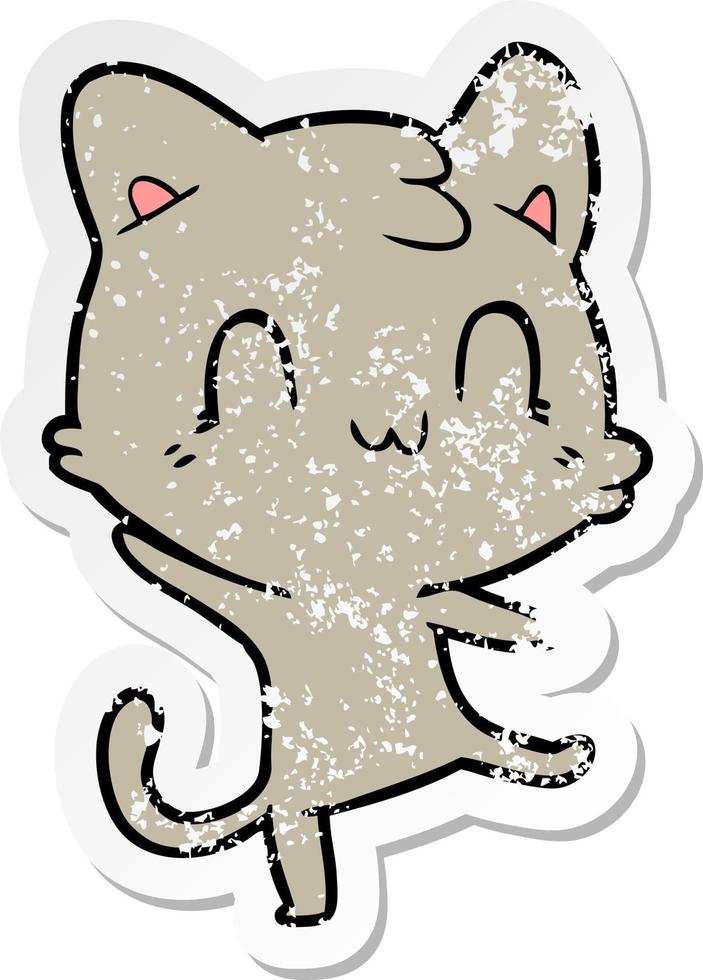 distressed sticker of a cartoon happy cat vector