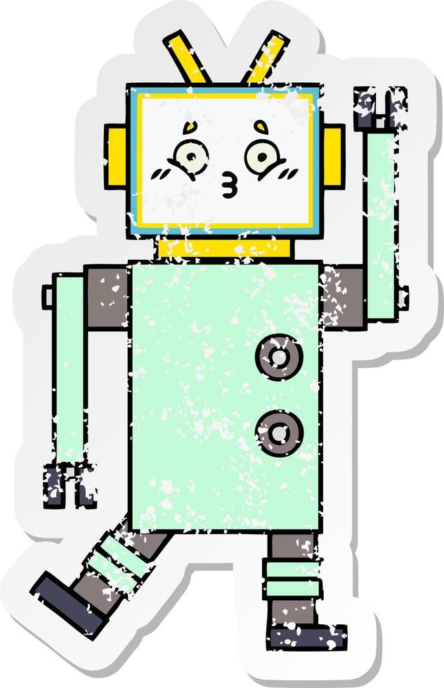 distressed sticker of a cute cartoon robot vector