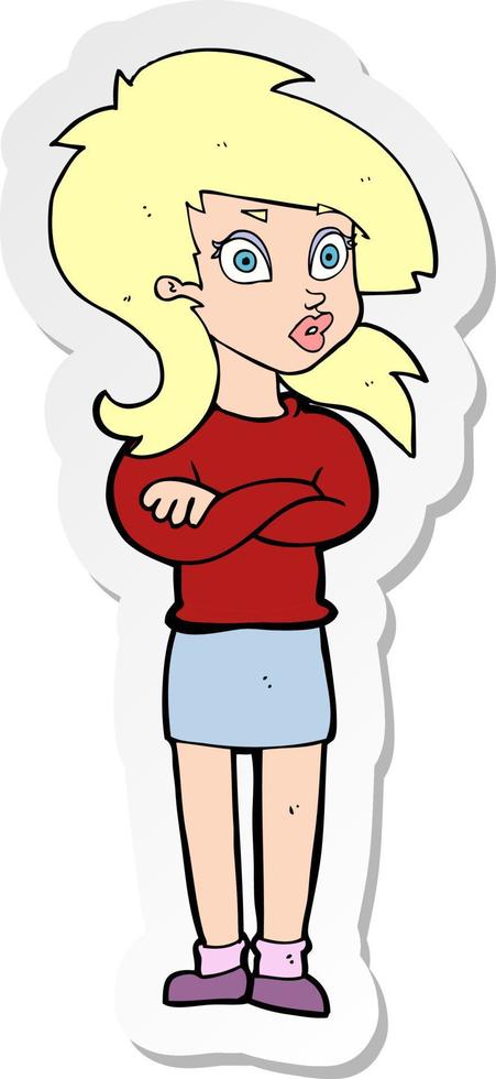sticker of a cartoon woman with folded arms vector