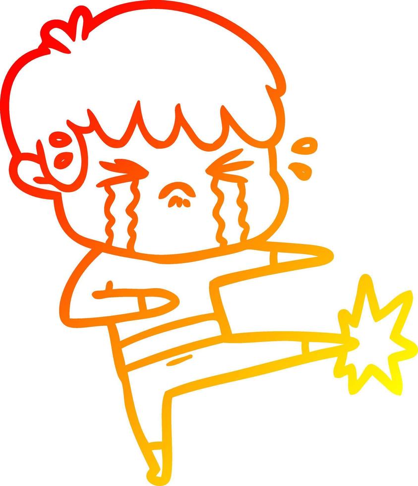 warm gradient line drawing cartoon boy crying vector
