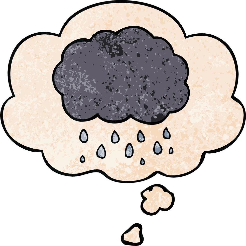 caricatura, nube, llover, y, pensamiento, burbuja, en, grunge, textura, patrón, estilo vector