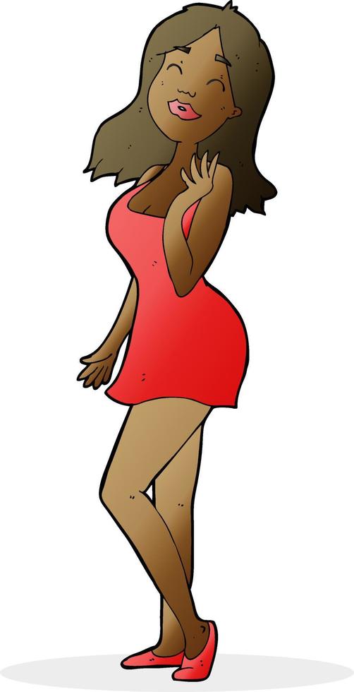 cartoon pretty woman in cocktail dress vector