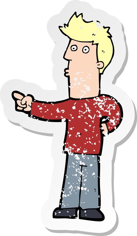 retro distressed sticker of a cartoon man pointing vector
