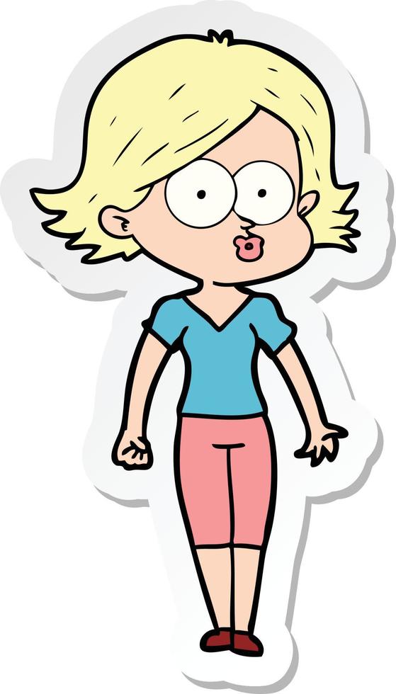 sticker of a cartoon girl pouting vector